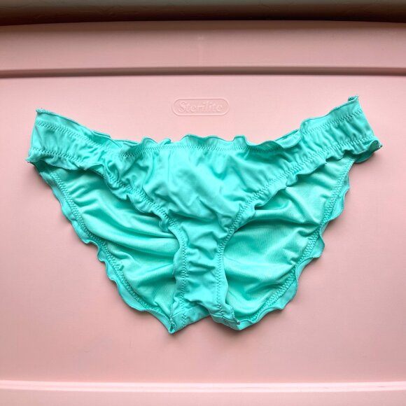 Victoria's Secret Small Bikini Bottom The Ruffle Cheeky Aqua Blue Green Swim - Picture 1 of 7